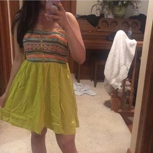 Green/Yellow Aztec Patterned Beachy Dress